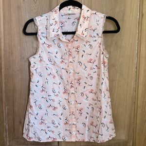 ModCloth sleeveless button down w/lace accents & modern floral pattern